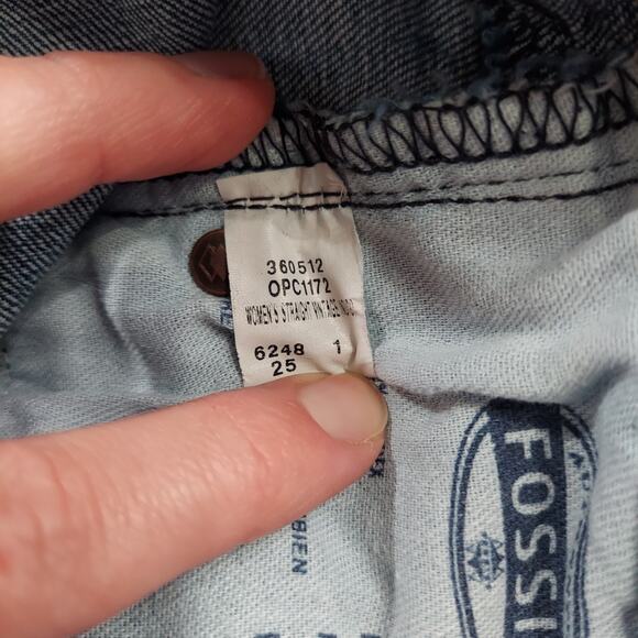 Fossil Jeans Womens Straight Size 25 Dark Wash Denim Stretch Low Rise Raw Hem - Picture 8 of 10